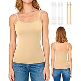 HotGains Women's Seamless Camisole Tops, Everyday Layers Tank Top for Women, Spaghetti Cami with 2 Pair Clear Straps