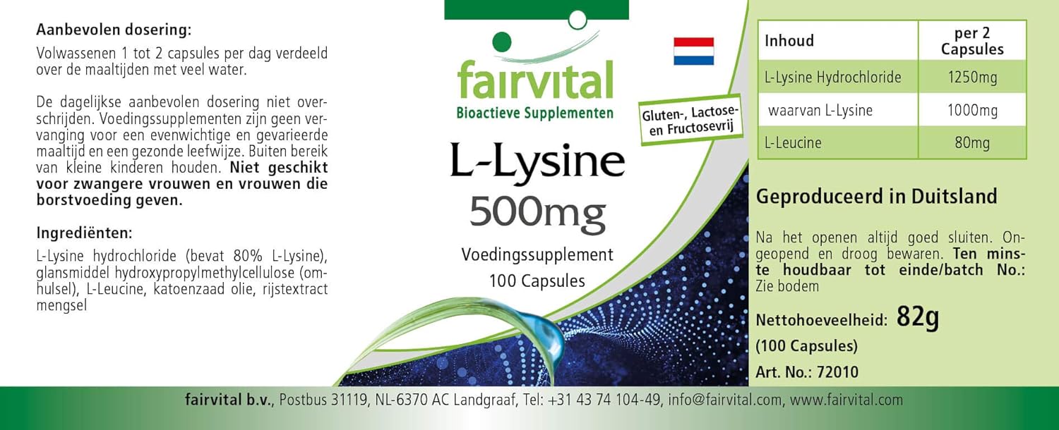 L Lysine 500mg Capsules Hoog Gedoseerd Essentieel Aminozuur Lysine Hcl 100 Capsules Amazon Nl