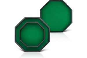 Buweeo Dice Tray With Lid for Board Games, Green Felt Lined PU Leather Octagon Rolling Tray and Box Storage