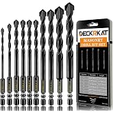DECKRKAT 10-Piece Black Masonry Drill Bit Set for Concrete, Brick, Tile - Carbide Tipped, Quick Change 1/4" Hex Shank (5/32" x1, 3/16" x1, 1/4" x4, 5/16" x2, 3/8" x1, 1/2" x1) w/Storage Case