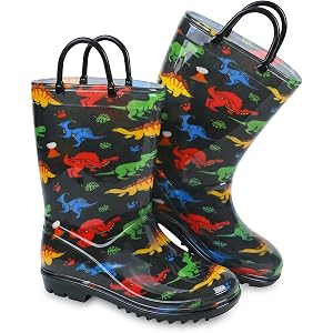 MaciRept Kids Rain Boots For Boys Toddler Little Dinosaur Shark Rainboots | 100% Waterproof,with Easy-on Handles, Non-Slip So