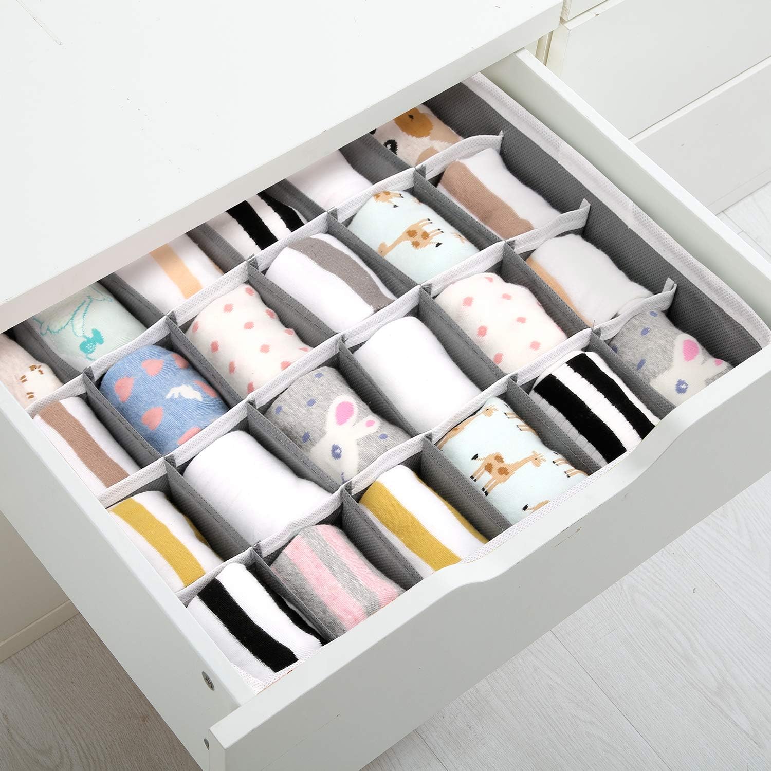 Joyoldelf Sock Drawer Organizer Divider 2 Packs Underwear Organizer, 24 Cell Collapsible Closet Cabinet Organizer Underwear Storage Boxes for Storing Socks, Bra, Handkerchiefs, Ties, Belts (Grey): Home & Kitchen