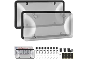 Alpmosn License Plate Covers & Frames Combo, License Plate Cover with Screw Washers and Cap, Car Exterior Accessories Grey (2-Pack)