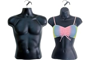 THE COMPETITIVE STORE Torso Female + Male Body Mannequin Forms Set (Waist Long) For S-M Sizes - Black
