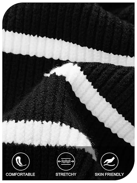 MEROKEETY WOMEN’S FALL LONG SLEEVE STRIPED PULLOVER SWEATERS 2024 TRENDY TURTLENECK CASUAL KNIT TOPS, BLACK, MEDIUM