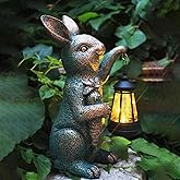 Solar Garden Statues -Rabbit Lantern Outdoor Handmade Resin Statue with LED Light, Cute Carrot Holder for Patio, Yard, Gift Ideas (rabbit2)