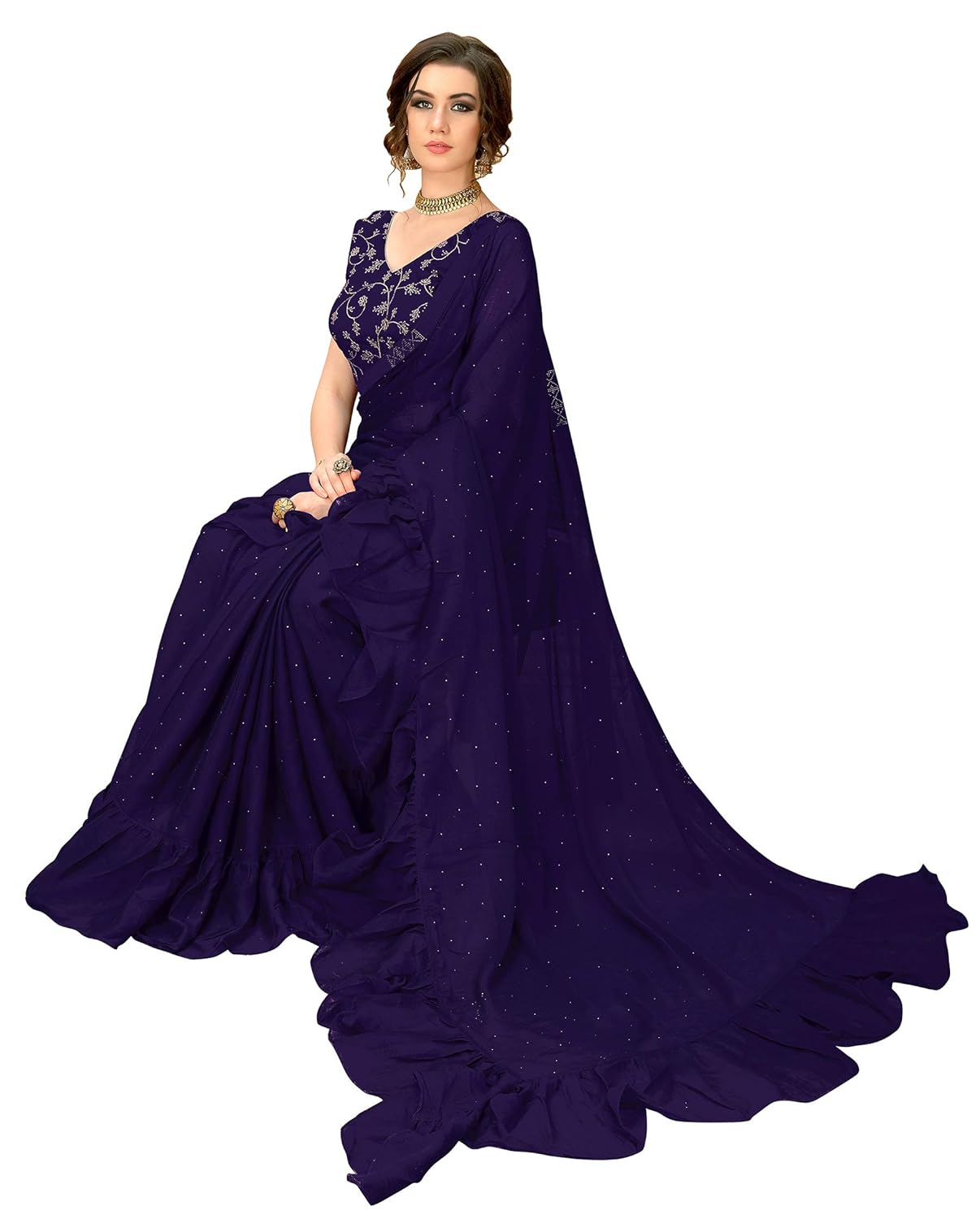 glory sarees women's ruffel saree (ruffel_saree101)