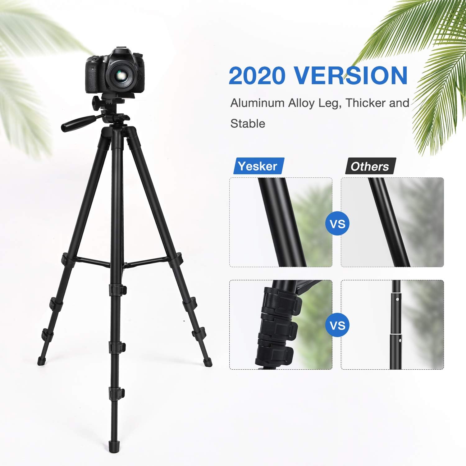 Yesker Phone Tripod，52" Adjustable Premium Aluminum Alloy Tripod Stand with Cell Phone Mount Holder Smartphone Bluetooth Remote Shutter for Travel Zoom TikTok Video Photography Blogging Portrait : Camera & Photo