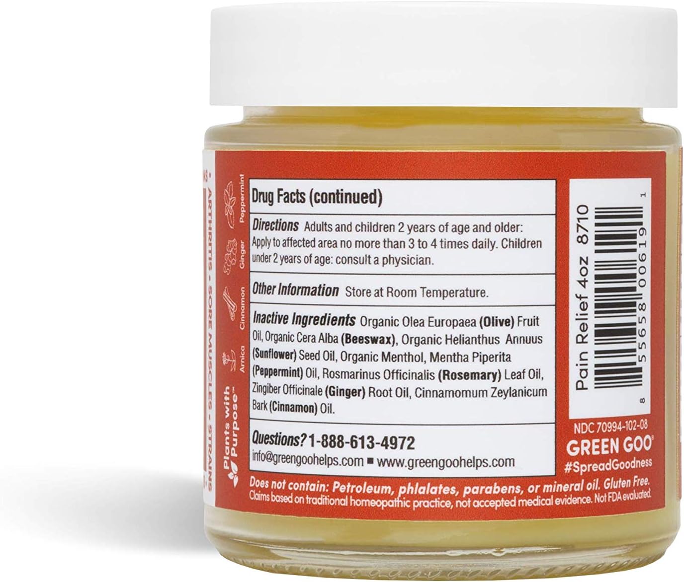 Green Goo Natural Pain Relief Cream, Neck, Muscle, Arthritis and Joint Pain Relief Arnica Cream (4 Ounce Jar): Health & Personal Care