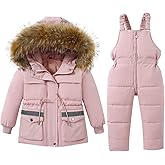 nilikastta Toddler Girls Snowsuit Winter Clothes Baby Girl Down Jacket Kids Hooded Fur Coat + Ski Bib Pants Snow Outfits