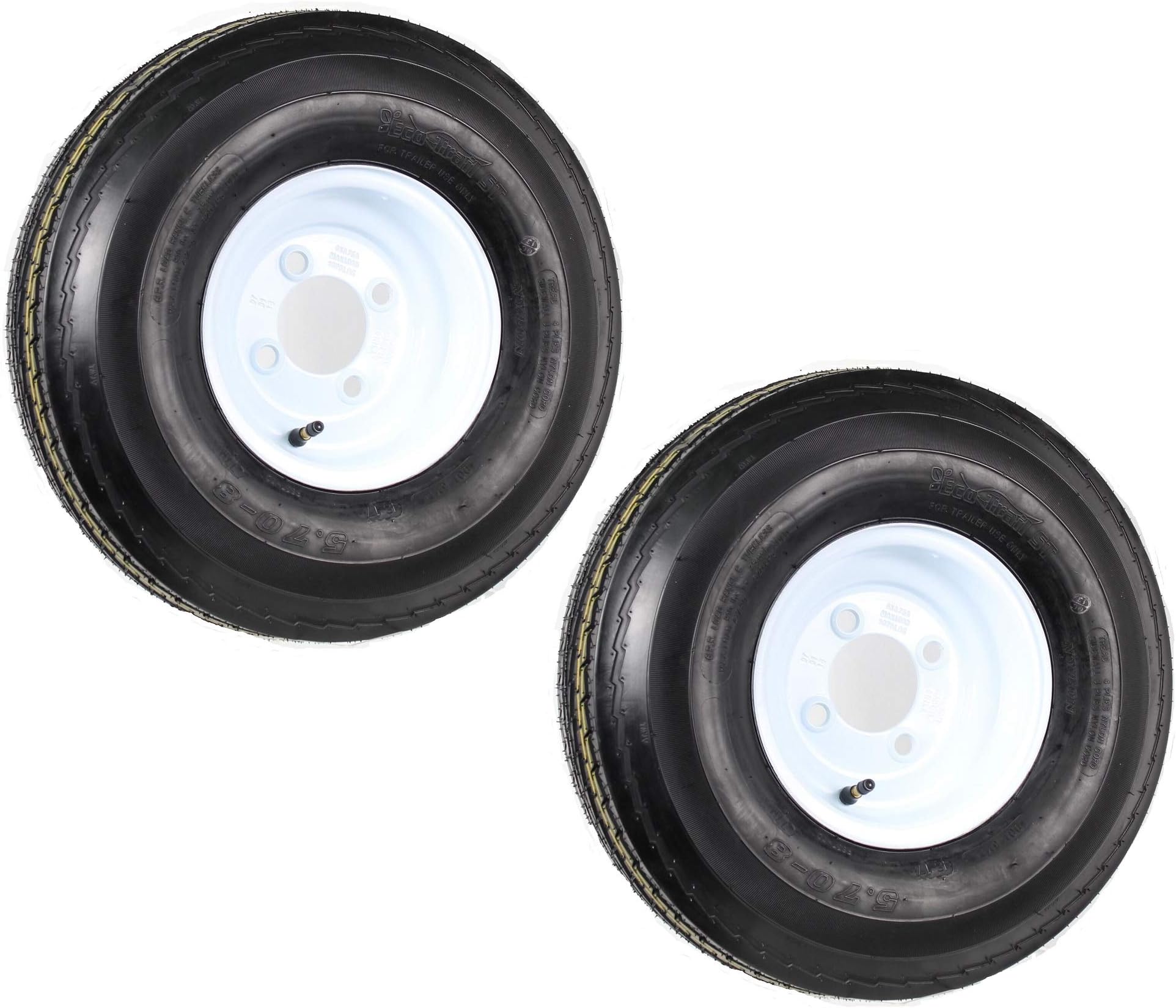 2-Pack Trailer Tire On Rim 5.70-8 570-8 5.70 X 8 8 in. B 4 Lug Bolt Wheel White