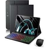 for Microsoft Surface Pro 11/10/9 13 inch 2024/2022 Case with Keyboard | Rainbow Backlit Keyboard Case - Built in Pencil Holder with Mouse - Black