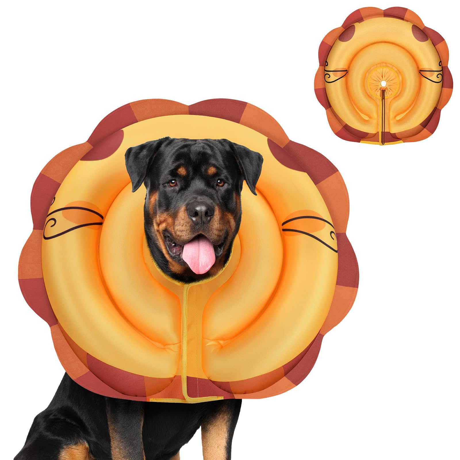 Photo 1 of TOBYTO Dog Cone Collar for Large Medium Dogs, Soft Inflatable Dog Cone Alternative After Surgery, Alternative E Collar Does Not Block Vision, Adjustable Protective Recovery Cone(Orange Lion, XL)