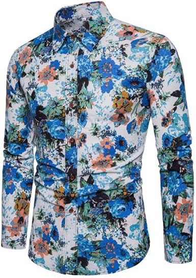 Amazon.com: FLAMINGO_STORE Camisas de manga larga para hombre con flores étnicas, estampadas, casuales, para playa, para hombre: Clothing
