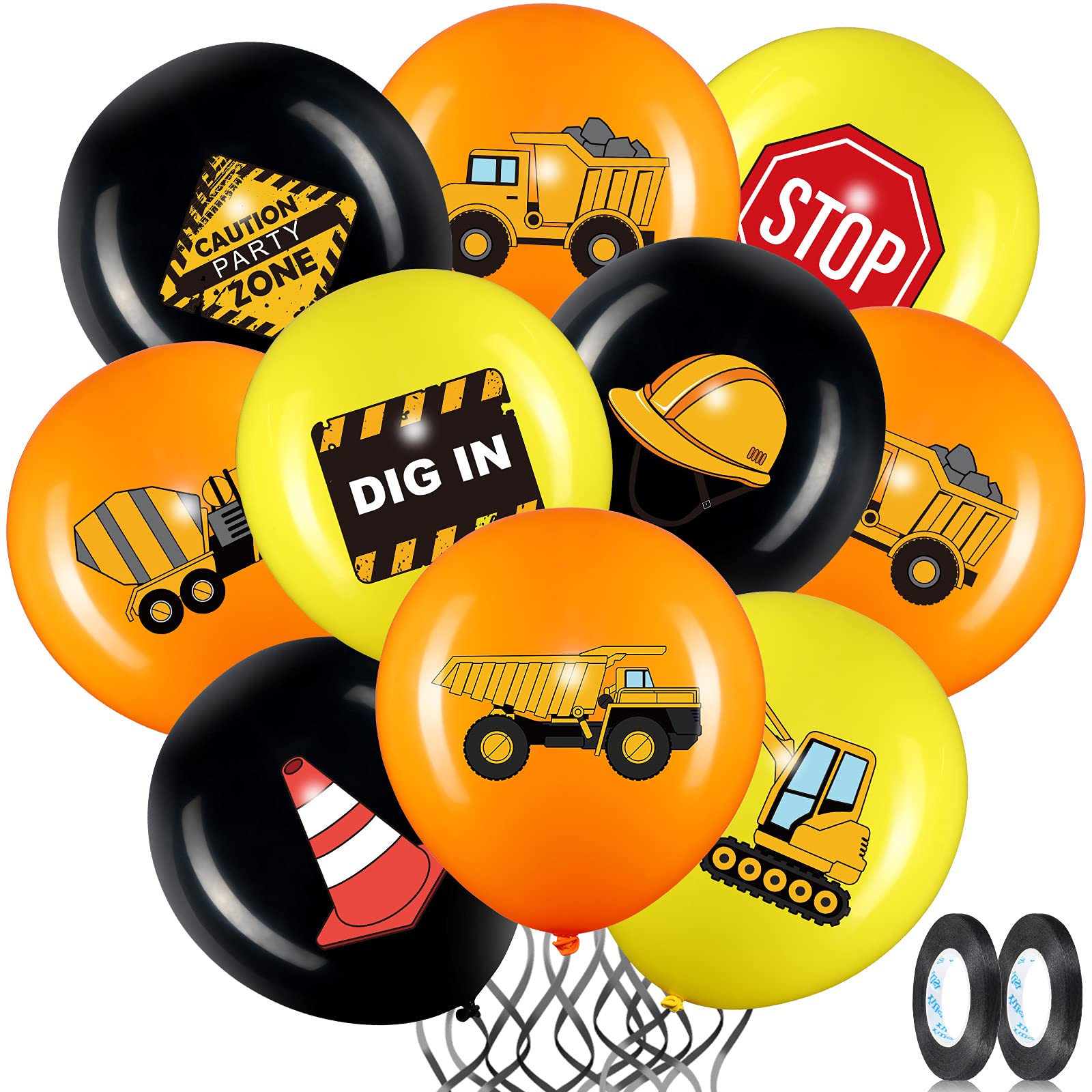 Zomiboo 45 Pieces Construction Balloons, 12 Inch Birthday Party Decorations for Children Shower Dump Truck Zone Theme Traffic Supplies, Black