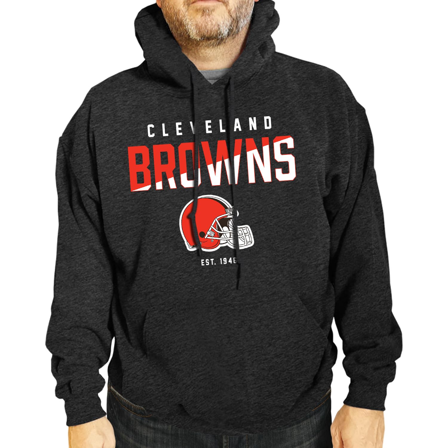 Team Fan Apparel Adult NFL Diagonal Fade Fleece Hooded Sweatshirt - Unisex Tagless - Officially Licensed Football Pullover (Cleveland Browns - Charcoal, XX-Large) Image