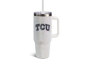 The Memory Company Officially Licensed NCAA 40oz White Rhinestone Tumbler - Stainless Steel Double Wall Vacuum Insulated Water Bottle, BPA-Free, Lid & Straw, Sparkling Team Spirit Drinkware