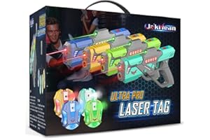 JAKMEAN Rechargeable Laser Tag Set with Vests, Upgrade Laser Tag Guns Set of 4 with Mist Spray Effect & LED Digital, Multi Player Toy for Teen Boys & Girls, Indoor&Outdoor Toy Play Game Gift,Ages 8+