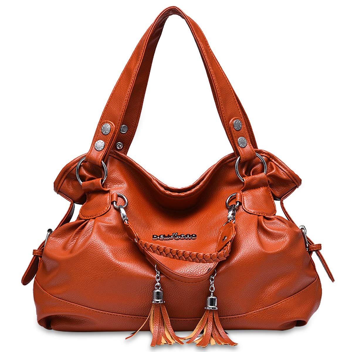 NICOLE&DORIS Women Handbags Fashion Large Hobo Bag for Ladies Orange Brown