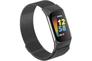 KUAGUOZHE Magnetic Mesh Loop Bands Compatible with Fitbit Charge 5/Charge 6 Bands, Metal Adjustable Stainless Steel Wristbands Replacement Straps for Charge 6/Charge 5 Activity Tracker Women Men,Black, Large