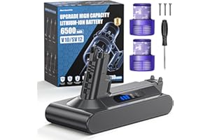 BECLEANLIFE 6500mAh V10 Battery Replacement Compatible with Dyson V10 Animal V10 Absolute V10 Fluffy V10 Motorhead SV12 Cordless Stick Vacuum Cleaner, 25.2V Li-ion Battery with 2 Filters (Not Fit SV10)