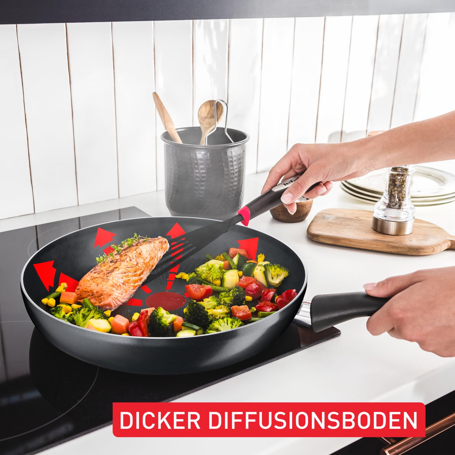 Tefal C38819 Hard Titanium Essential Wokpfanne 28 cm, Antihaftversiegelung mit Titanpartikeln, Thermo-Signal Temperaturanzeiger, spülmaschinengeeignet, Made in France, Schwarz 4