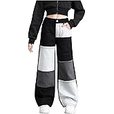 WDIRARA Girl's Color Block Wide Leg Jeans Raw Trim Baggy Denim Pants High Waisted Trousers