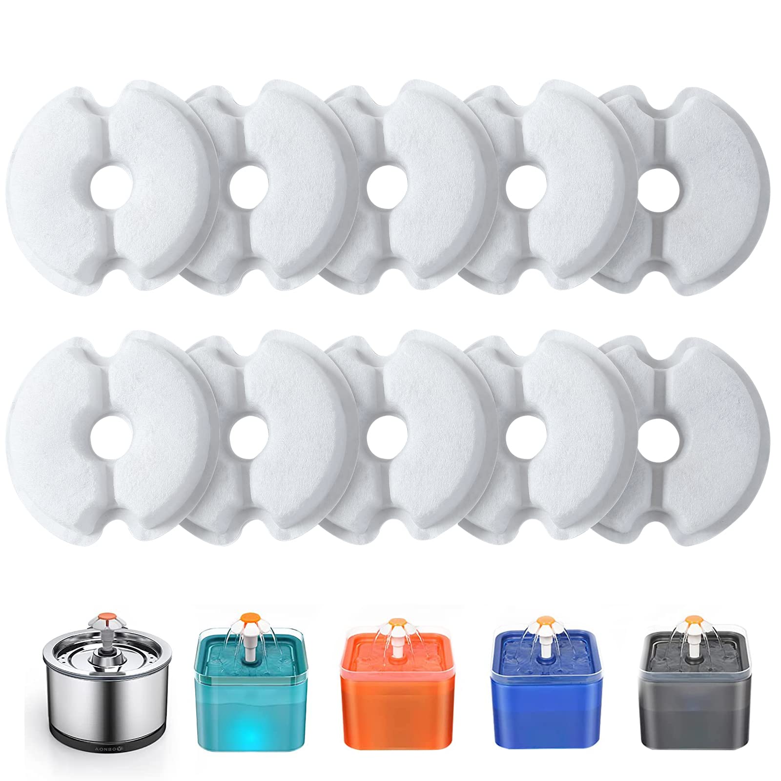 Cat Water Fountain Filters 10 Pack, Yiupea Cat Filters Replacement Suitable for 2L/2.5L Drinking Fountain,Cotton Activated Carbon & Resine with Triple Filtration