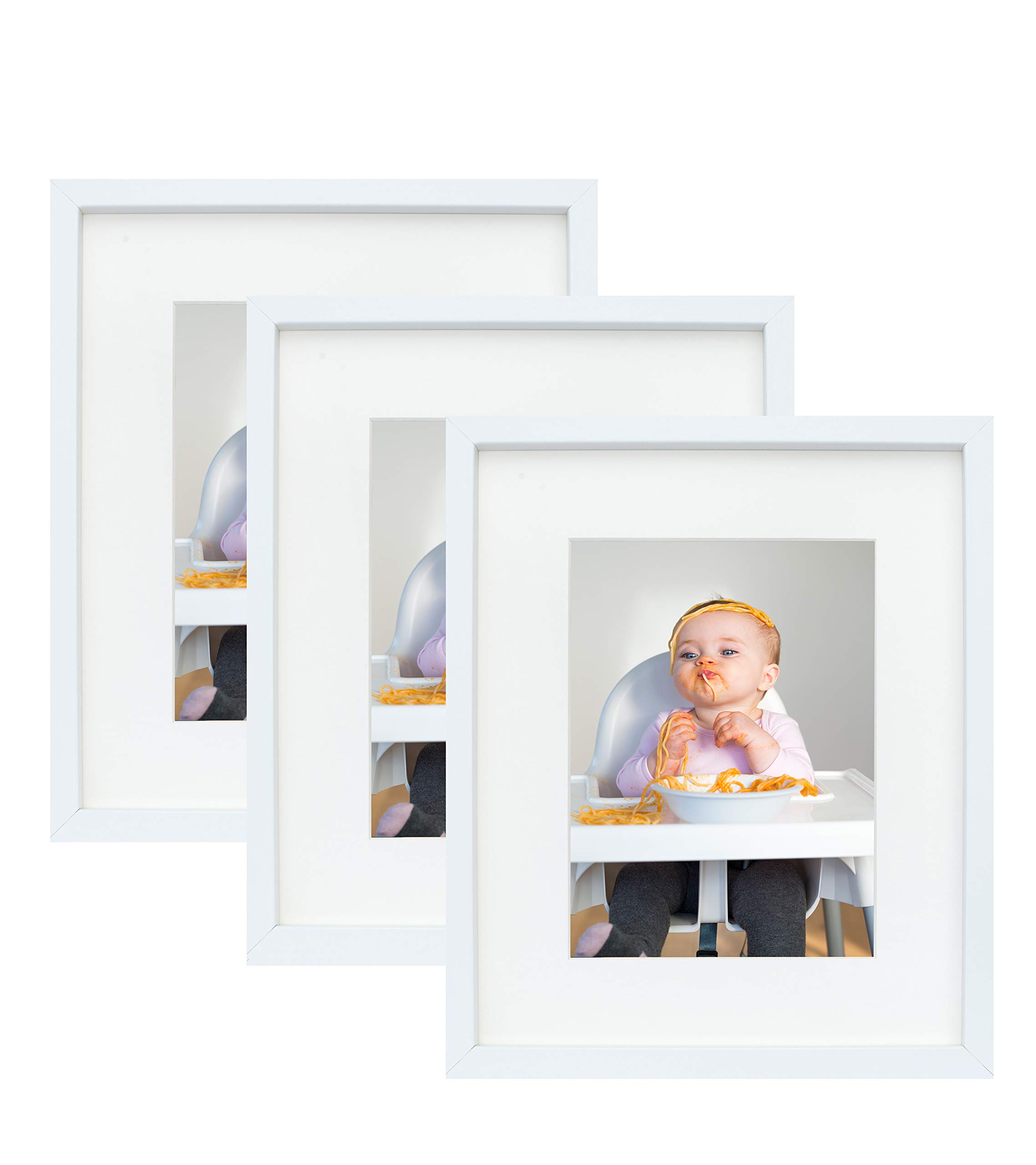 BD ART 3 Pack 6x8 (15x21 cm) White Picture Frames - Made to Display Pictures 4x6 with Mat or 6x8 without Mat