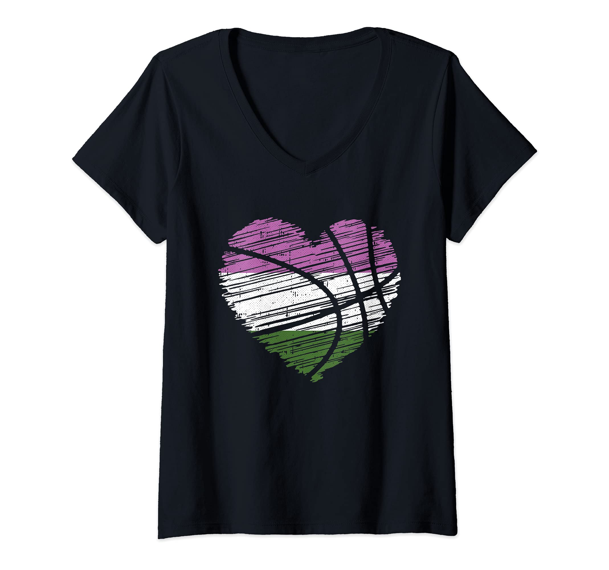 Womens Basket-Ball Heart Gender-queer Pride Cool Sport LGBT-Q Ally V-Neck T-Shirt