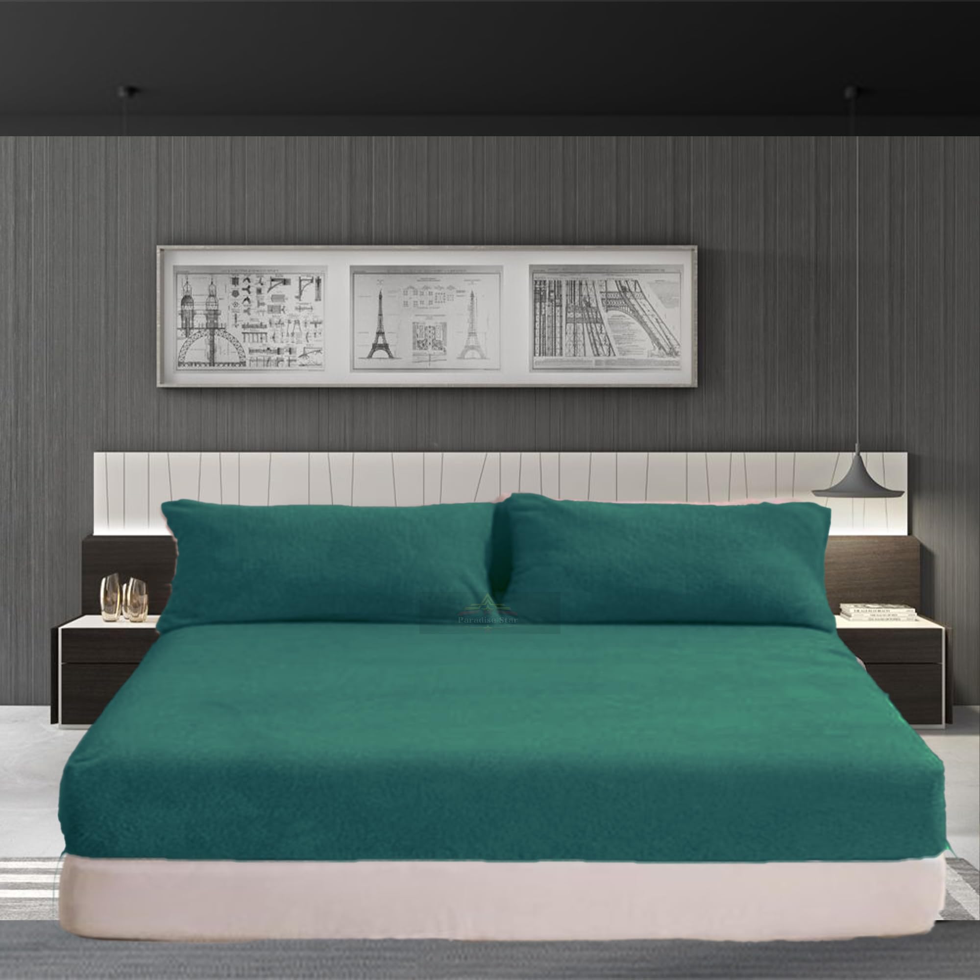 PARADISE STAR Teddy Fleece Fitted Bed Sheet – Ultra Soft Warm Cosy Plush Bedding, Extra Deep 30cm Pocket Fitted Sheet for Bed, Winter Luxury Mattress Cover (Teal, Double 135x190cm)