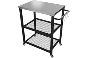 NUUK Three-Shelf Rolling Outdoor Dining Cart Table, 16" x 24" Stainless Steel Commercial Multifunctional Kitchen Food Prep Worktable on Wheels
