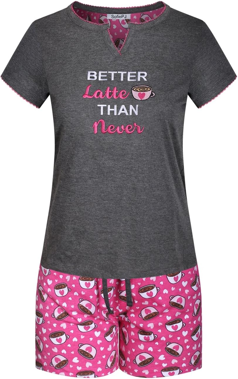 SofiePJ Women's Printed Cotton Short Sleeve Pajama Set with Short Pants