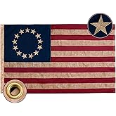 Bradford Embroidered Tea Stained Betsy Ross Flag 3x5 ft Outdoor Heavy Duty Vintage 13 Star American Flags for 250th Anniversary Colonial Flag Outdoor