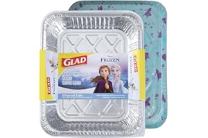 Glad Disposable Aluminum All Purpose Pans in Disney Frozen Pattern, 3ct with Lids | Disney Party Platter Foil Steam Pans | 12