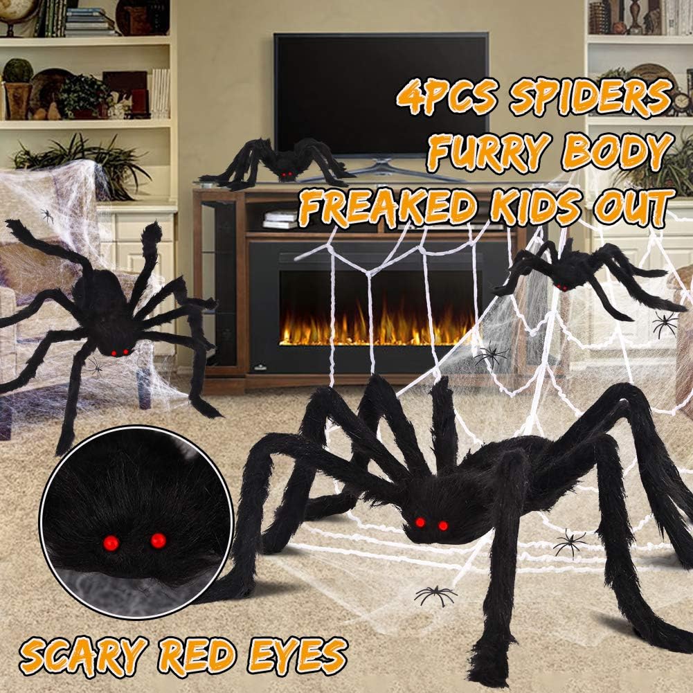 Outdoor Halloween Decorations Including 12ft Spider Webs, 4pcs 49in Mega Giant Spiders, Ultra-stretch Cobwebs, Most Valuable Halloween Spider Decorations Outdoor Indoor Giant Spider Webs Decoration : Garden & Outdoor