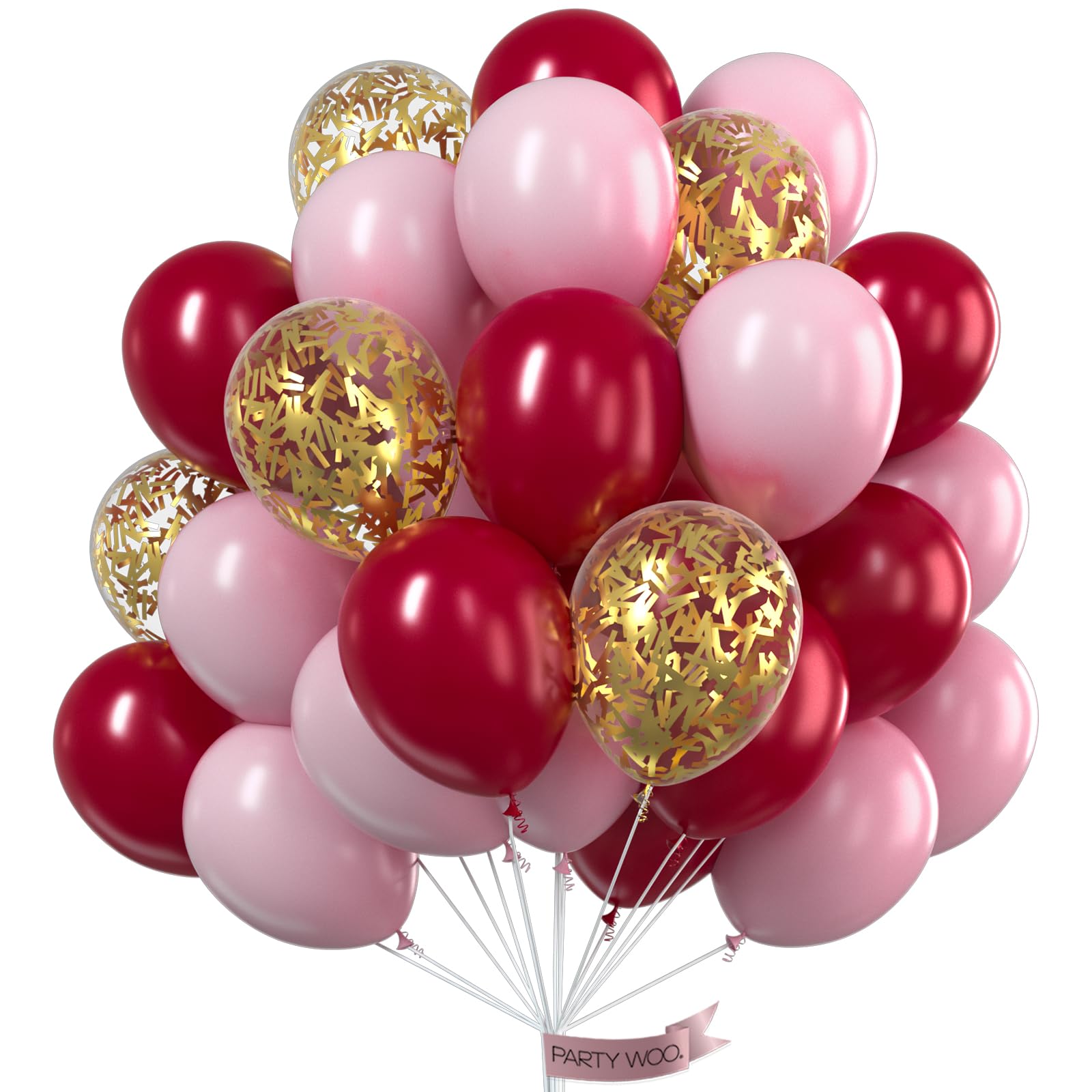 PartyWoo Pink Gold and Burgundy Balloons, 70 pcs Burgundy Balloons, Baby Pink Balloons, Gold Glitter Balloons for Burgundy Bridal Shower, Burgundy and Gold Party Decorations, Burgundy Wedding Decors