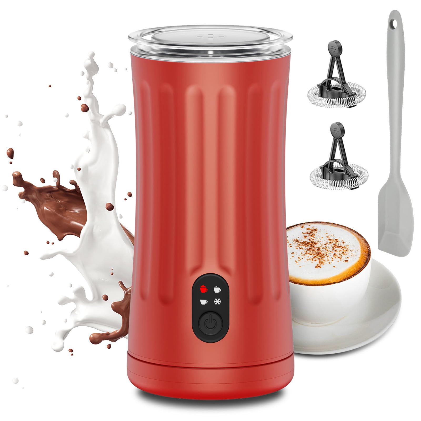 Photo 1 of Ovetedot Milk Frother, Upgraded 4-in-1 Milk Frother and Steamer, Hot and Cold Foam Maker and Milk Warmer with Temperature Control & Auto Shut-Off, Frother for Coffee, Latte, Cappuccino, Matcha(Red)