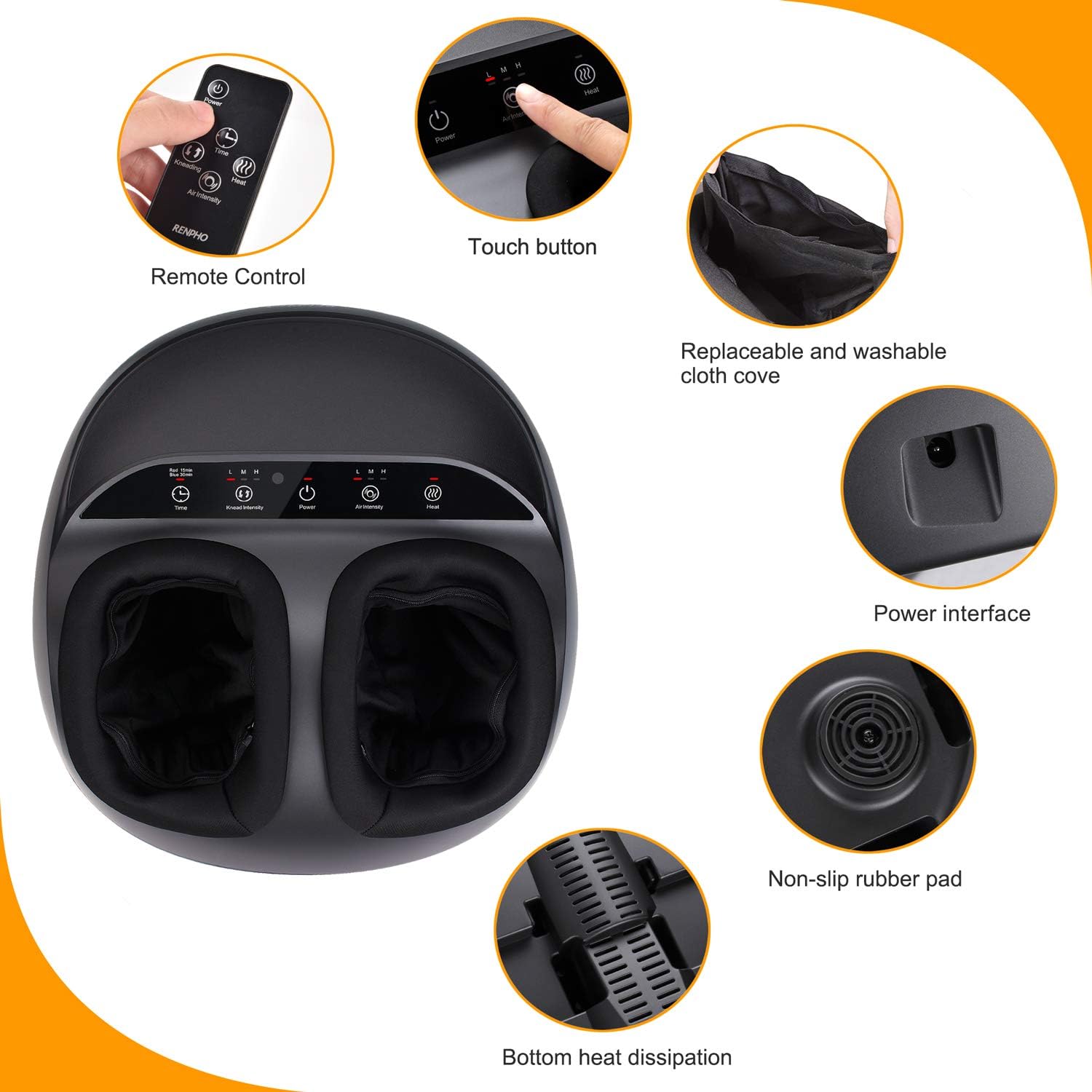 RENPHO Foot Massager Machine with Heat and Remote, Shiatsu Deep Kneading, Multi-Level Settings, Delivers Relief for Tired Muscles and Plantar Fasciitis, Fits feet up to Men Size 12: Health & Personal Care