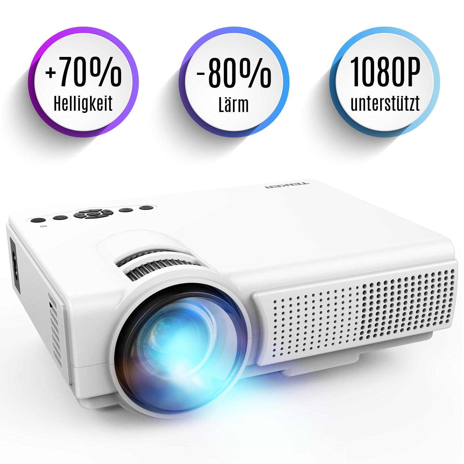 Proyector, TENKER Q5 Mini proyector de video + 20% lúmenes Full HD 1080P Proyector de LED portátil Soporte HDMI USB...