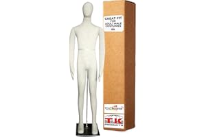 Full Body Male Mannequin by Voicebooster Speak Out - Flexible, Bendable, Poseable Standing Model with Adjustable Arms - Soft Foam Dress Form for Costumes, Clothing Display, Sewing - Beige/White