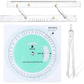 Dunzoom 3 Pcs Sailing Navigation Tools, Basic Marine Navigation Kit | 18" Parallel Ruler with Clear Scales, 8" Diameter Nautical Plotter Protractor, 6" Fixed Point Divider for Boat Accessories