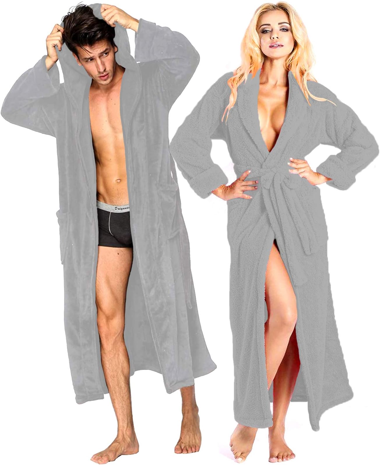 Porter and LambertMens & Ladies Dressing Gown - 100% Egyptian Cotton Terry Towelling Bathrobe | Hooded Nightwear Housecoat Loungewear | Perfect for Gym Shower Spa (S/M, Silver-Grey)