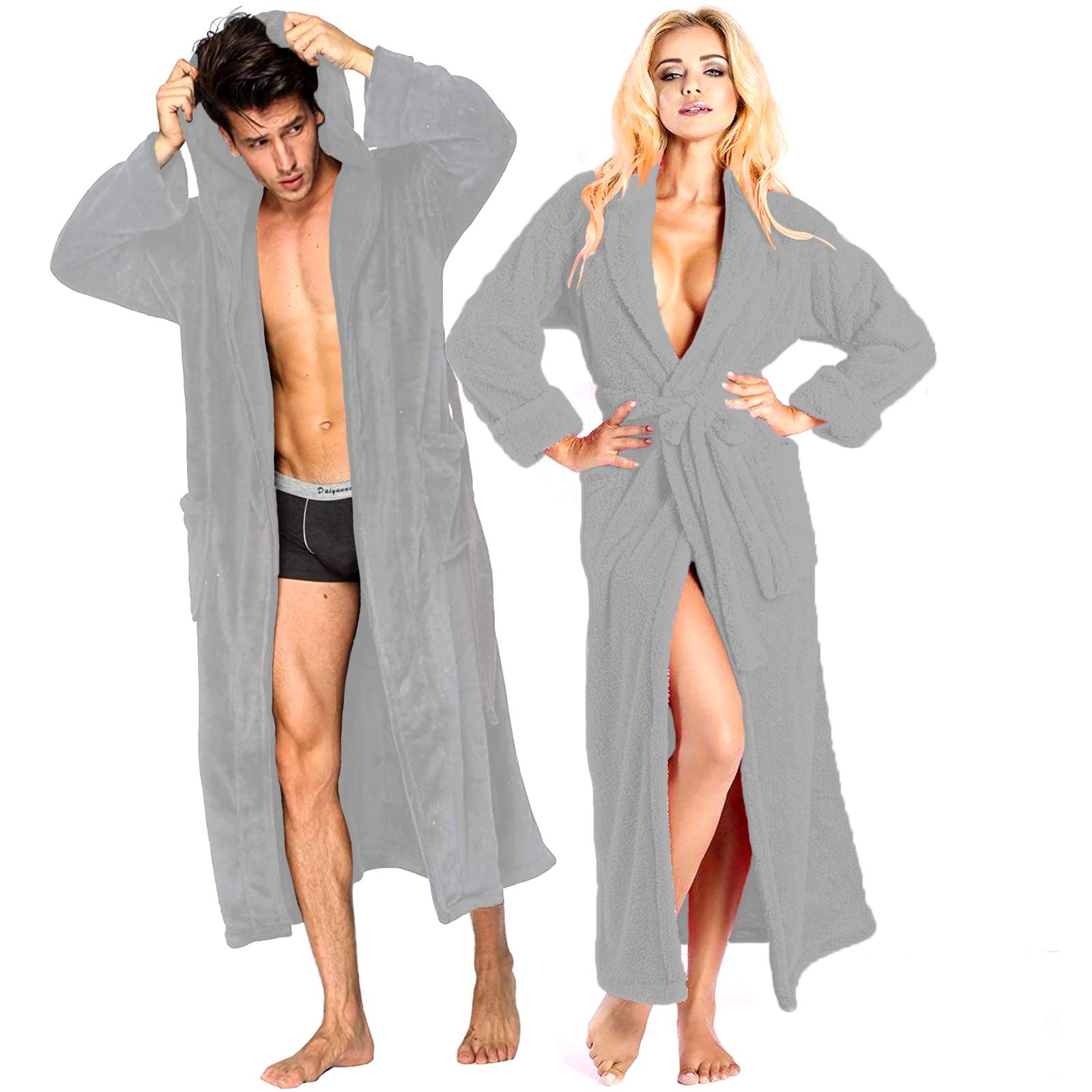 Porter and LambertMens & Ladies Dressing Gown - 100% Egyptian Cotton Terry Towelling Bathrobe | Hooded Nightwear Housecoat Loungewear | Perfect for Gym Shower Spa (S/M, Silver-Grey)