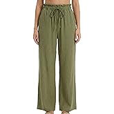 JEPWUT Women's High Waisted Wide Leg Pants Drawstring Elastic Waist Flowy Casual Palazzo Trousers for Work Beach