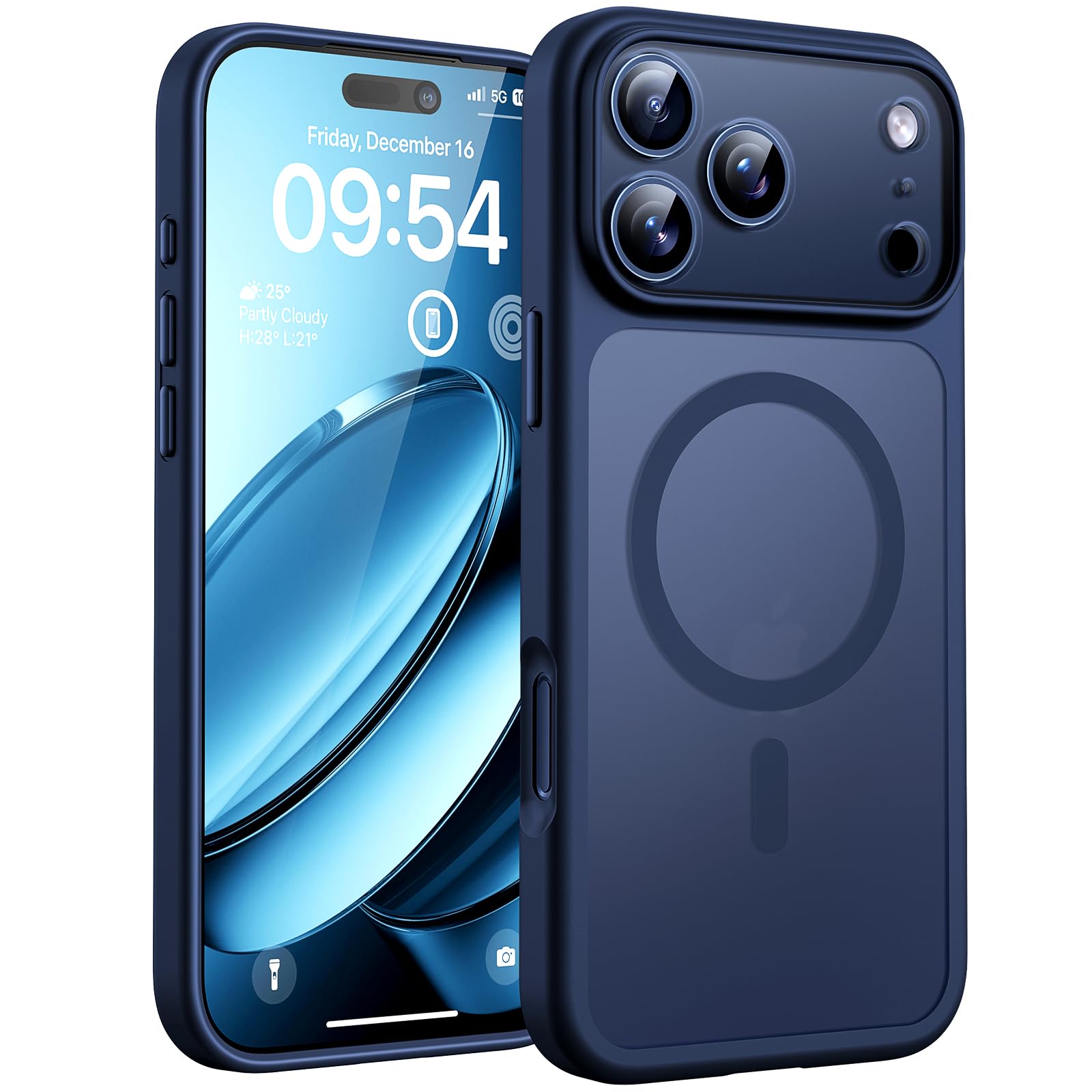 Photo 1 of TOCOL for Phone 17 Max Pro Case, Full Camera Protection, Built-in Magnetic Ring, Compatible with Magsafe Charger, Translucent Matte Phone Case for Phone 17 ProMax 6.9 inch (Dark Blue)