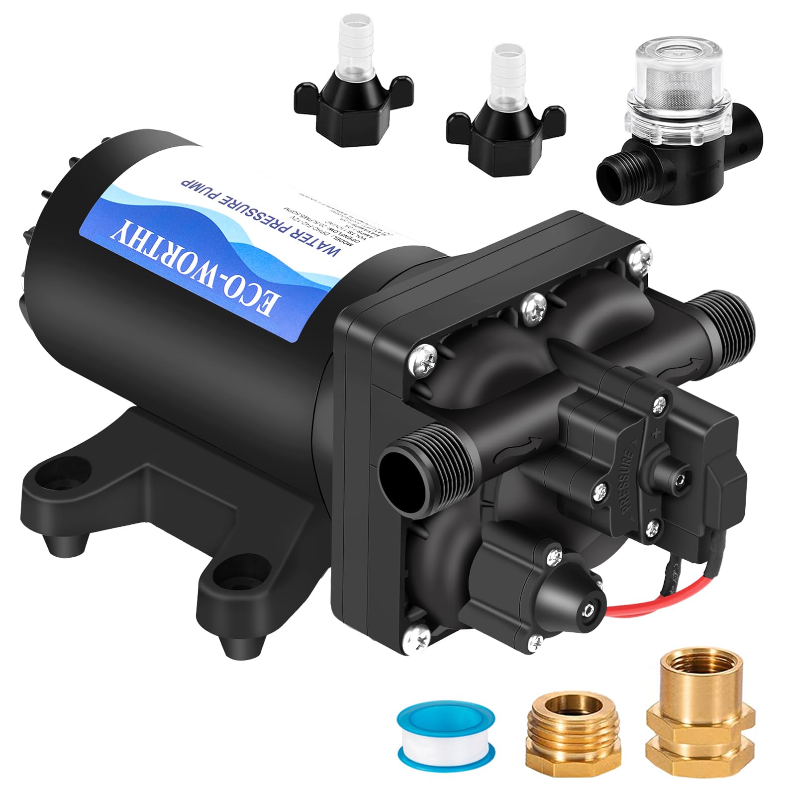 Self Priming Water Pump With Pressure Switch 7.5 GPM 80 PSI 12V RV Water Pump Kit – Self-Priming With Pressure Switch, For RVs, Boats, Camping, Garden Washdown Diaphragm Pump