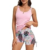 Zando Tankini Swimsuits for Women Tummy Control Bathing Suits Two Piece Swim Suits with Shorts Womens Tankini Top