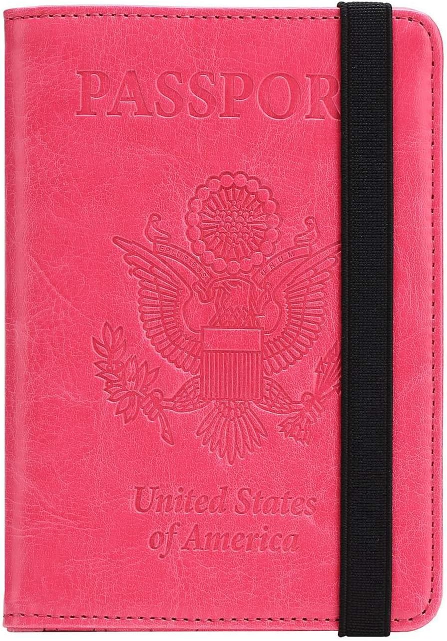 Passport Holder Cover Wallet Case - DESERTI BRANDS Leather RFID Blocking For Women Men - Rose Pink