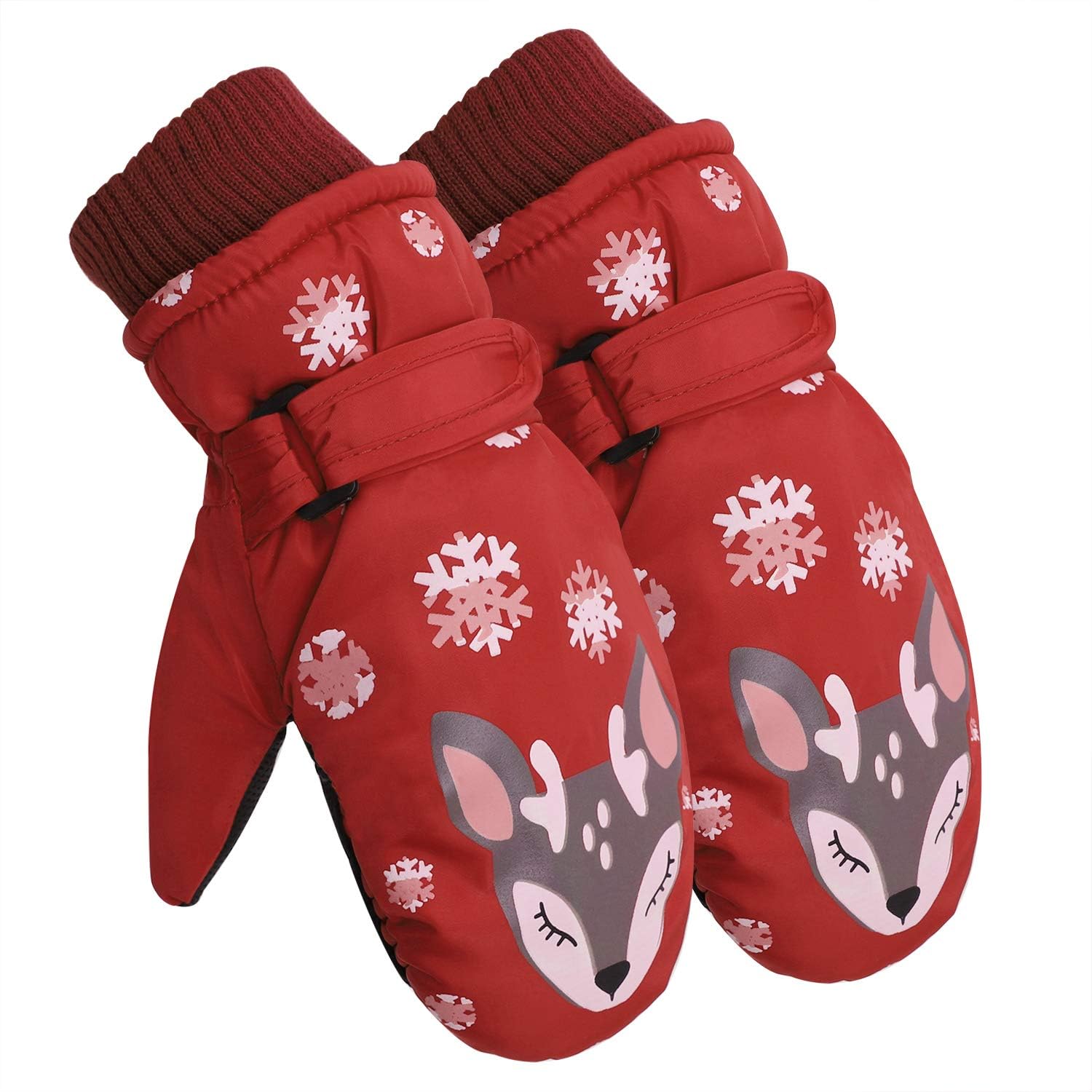 Moonlove Kids Winter Ski Gloves Mittens Reindeer Cartoon Snowboarding Skiing Gloves Inside Thick Padded Super Warm Winter Lovely Mittens for Boys Girls Age 3-7 Years Old - Image 3
